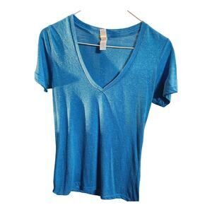 #214 Pimatee V-neck short-sleeve blue Large Tshirt Pre-Owned